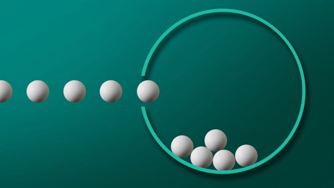 Abstract image of balls leading into circle