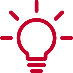A red icon featuring a shining light bulb.