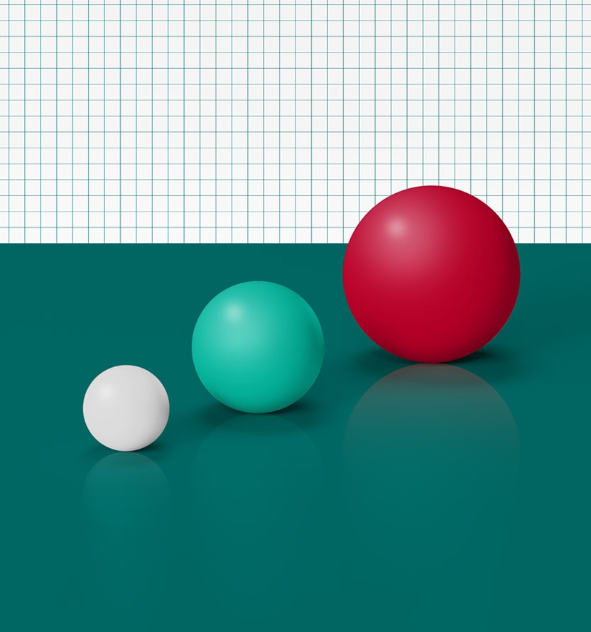 Three colored spheres on graph background