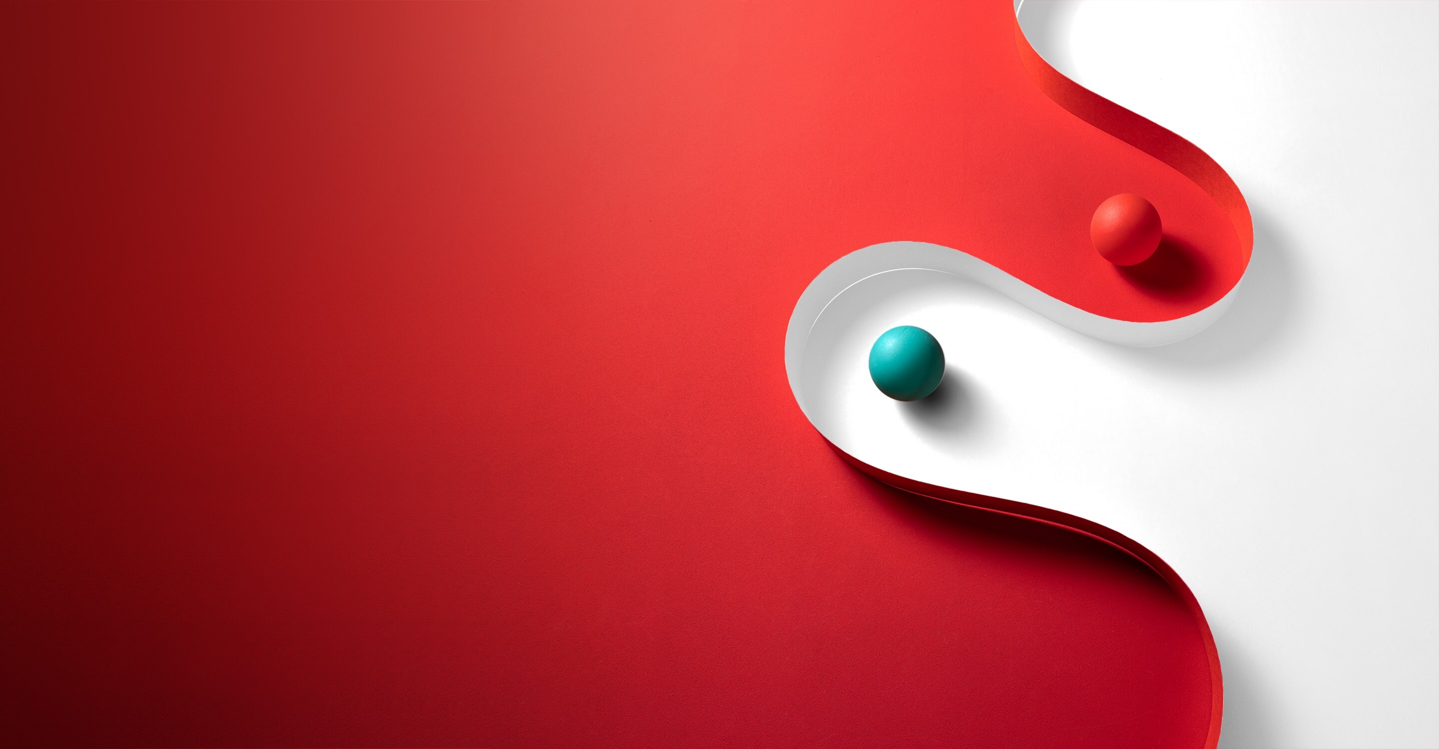 abstract image of turquoise and red balls on red and white background