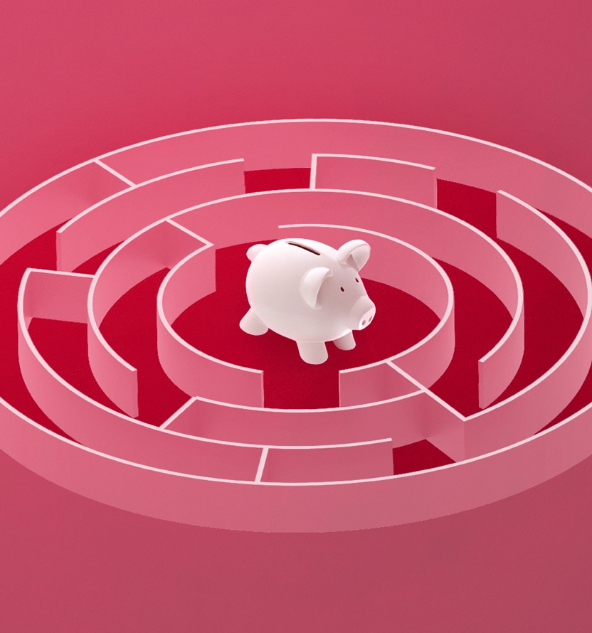 piggy bank in pink maze illustration