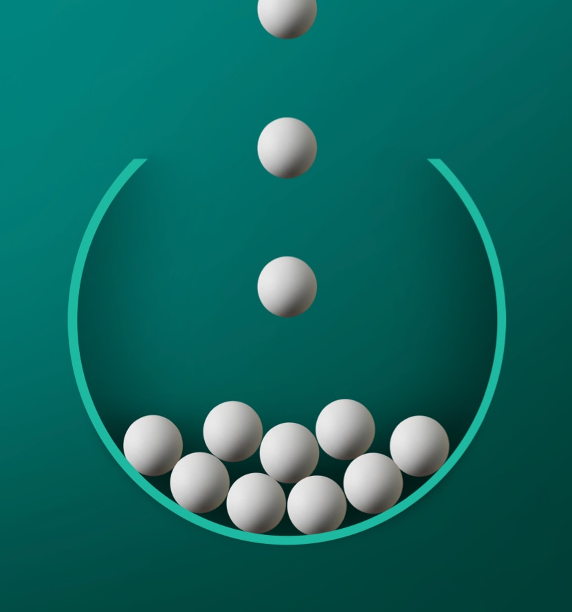 White spheres falling into teal background