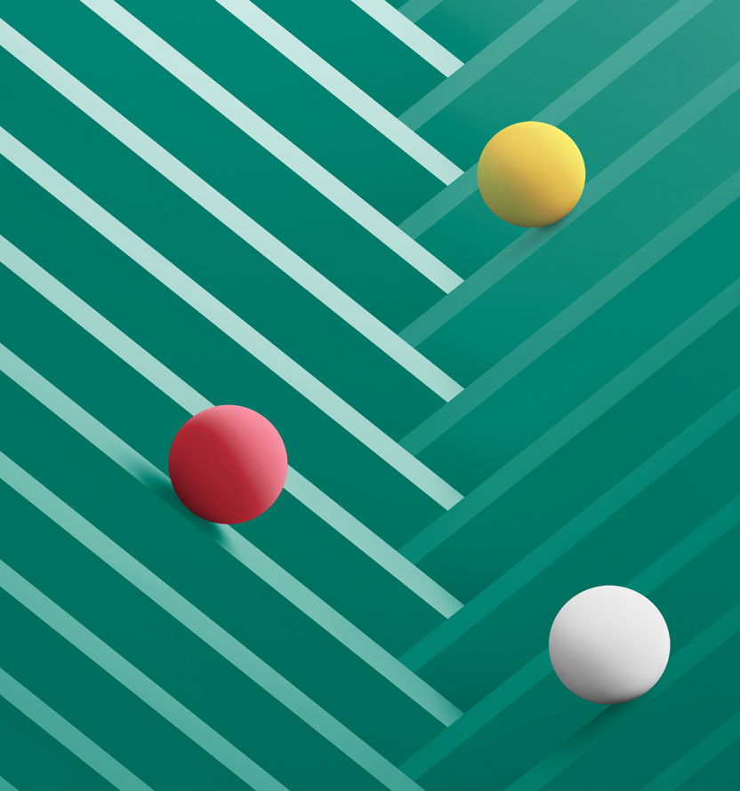 colored spheres on green and white background