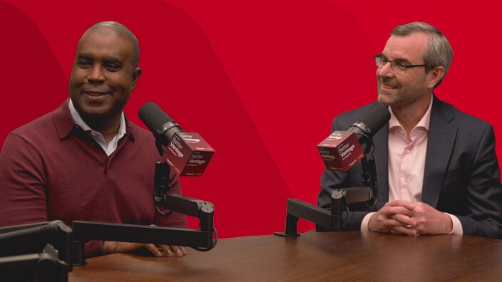 Image of Vanguard’s Roger Aliaga-Díaz and Del Stafford smiling together on the podcast: better vantage spotlight season 2 episode 5