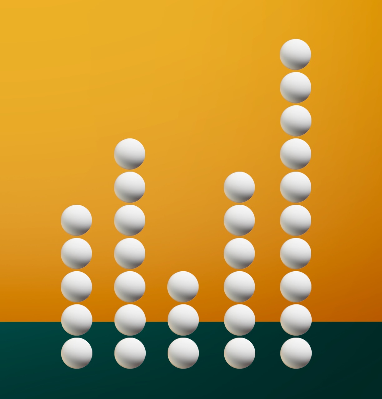Illustration showing balls stacked in columns of varying heights. 