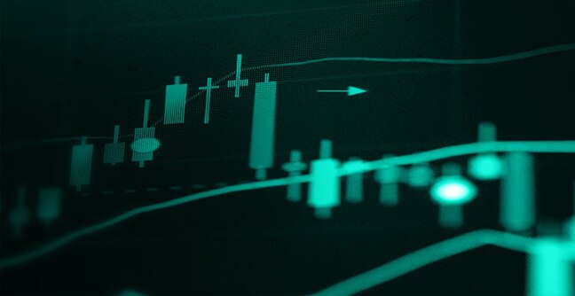 Florescent light turquoise graph with a dark green background.
