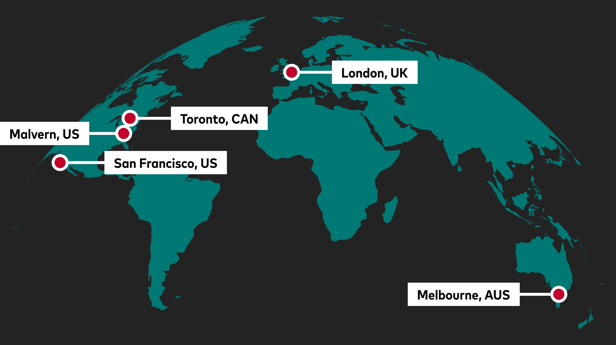 A global map highlighting regions where Vanguard ISG subject matter experts reside.